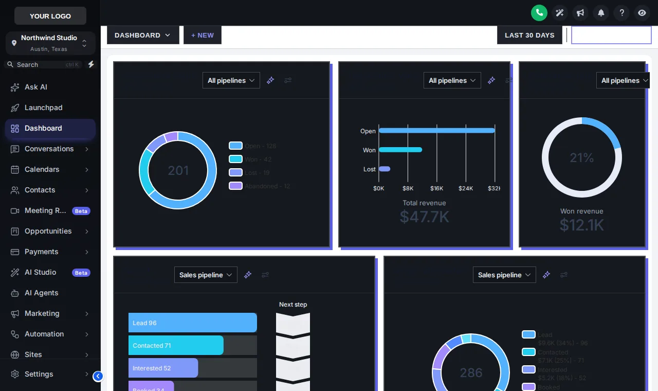 The same dashboard in dark mode with the Graphite Pro theme and the Brutalist UI kit